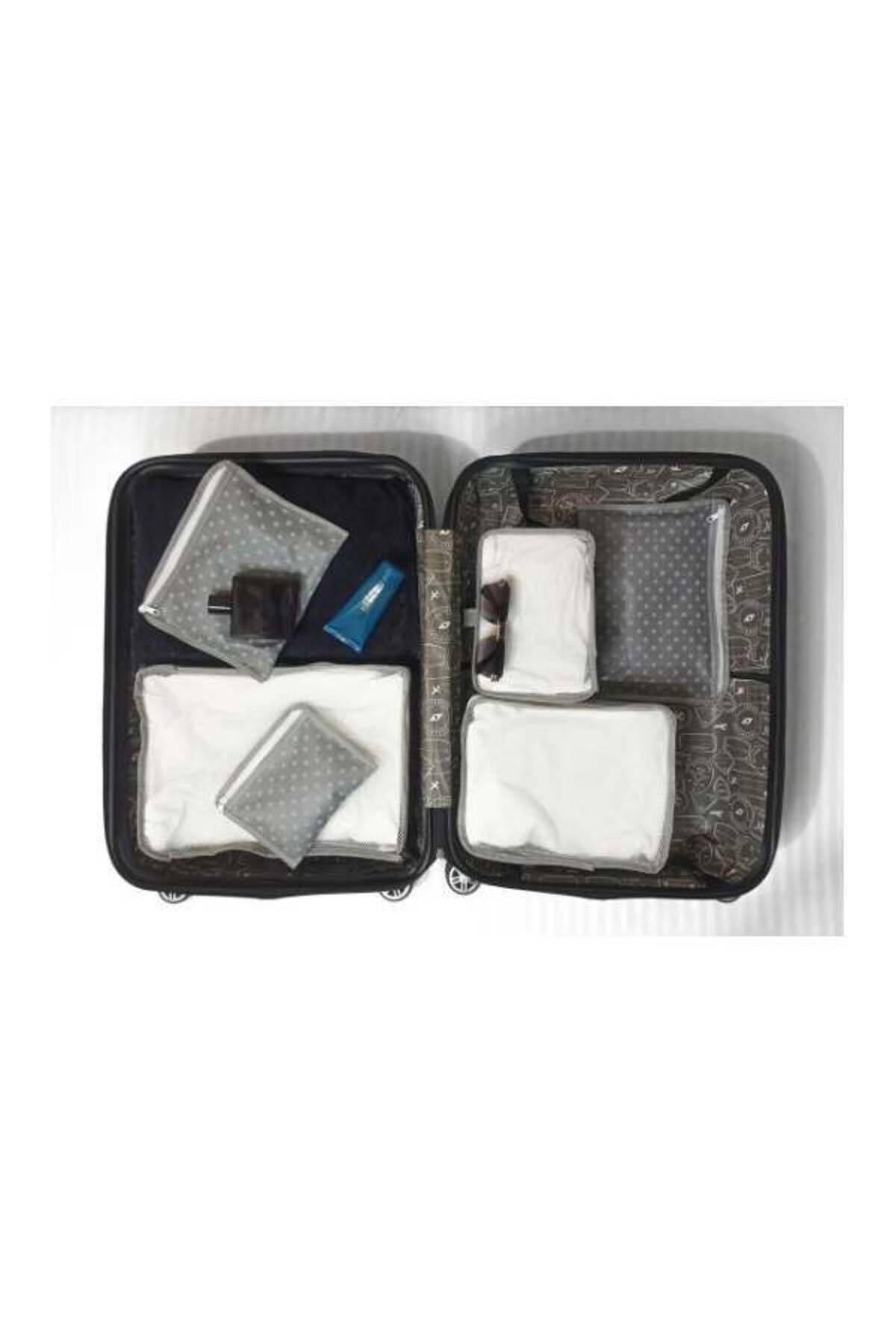6'lı Valiz Düzenleyici Fileli Organizer Bavul Içi Organizer Set Seyahat Hurcu Puantiye Desen