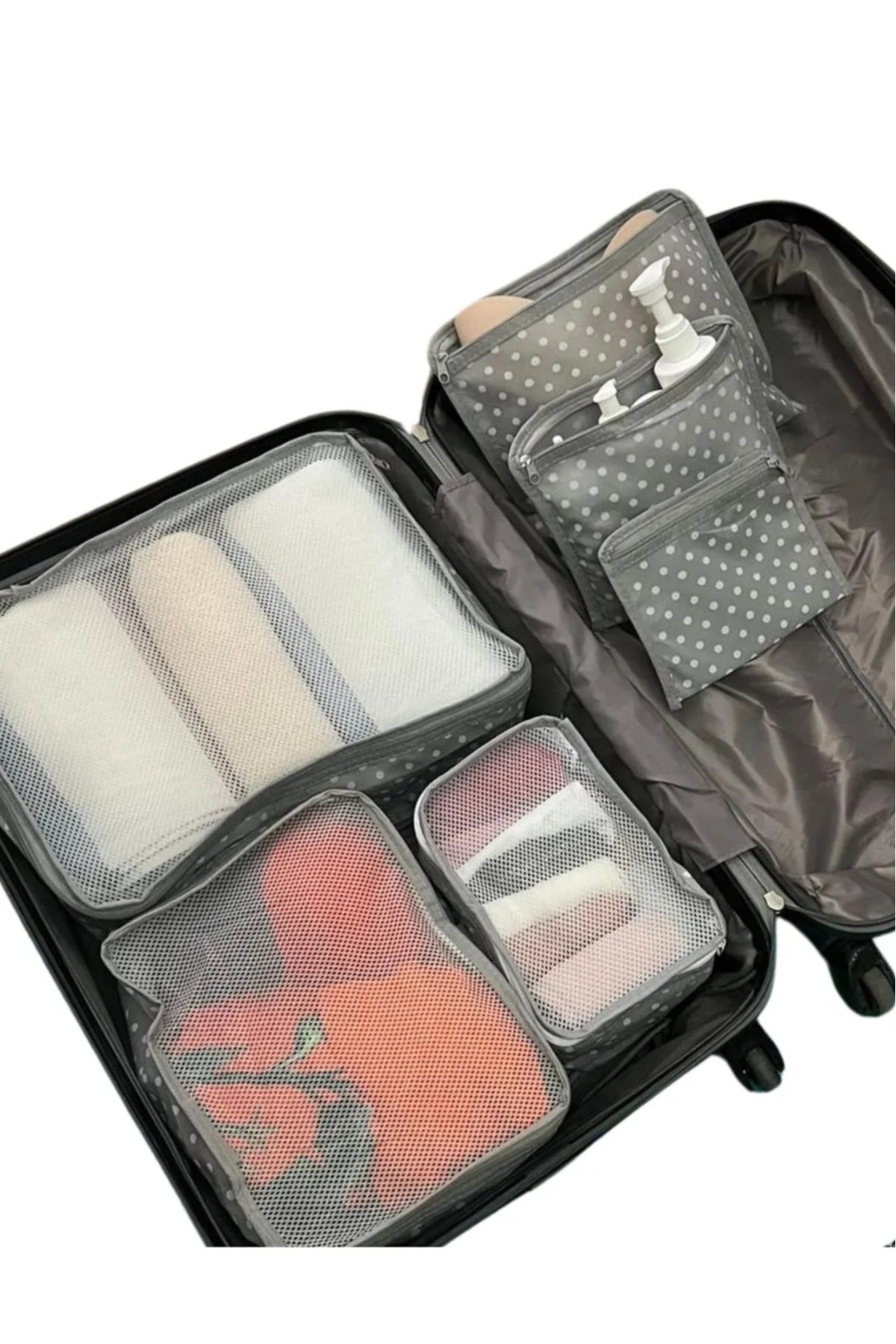 6'lı Valiz Düzenleyici Fileli Organizer Bavul Içi Organizer Set Seyahat Hurcu Puantiye Desen