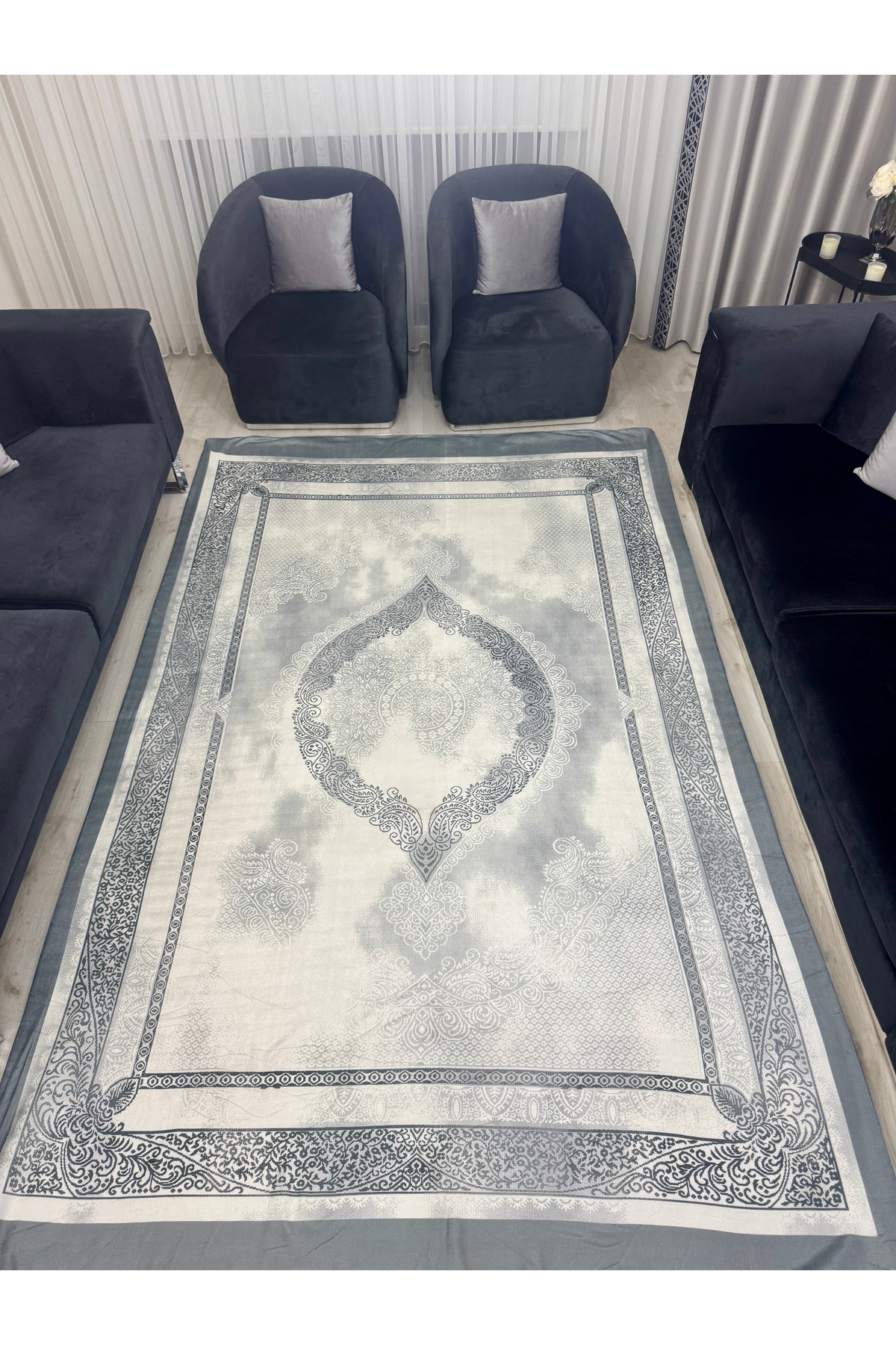 Osmanlı Motifli Halı Örtüsü Lastikli ve Süngerli Kaymaz Taban Yıkanabilir