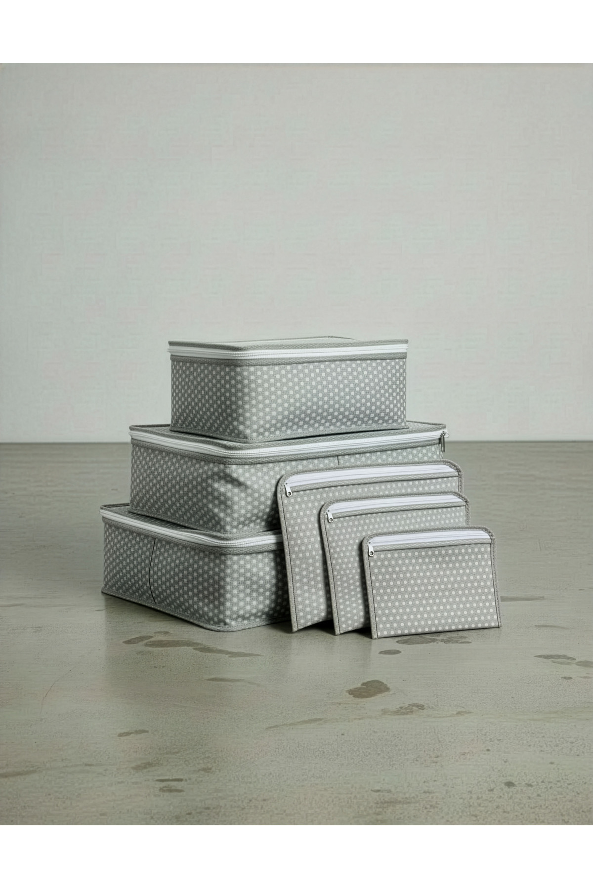 6'LI SET Gri Puantiyeli Dolap İçi Düzenleyici Organizer 6 Parça