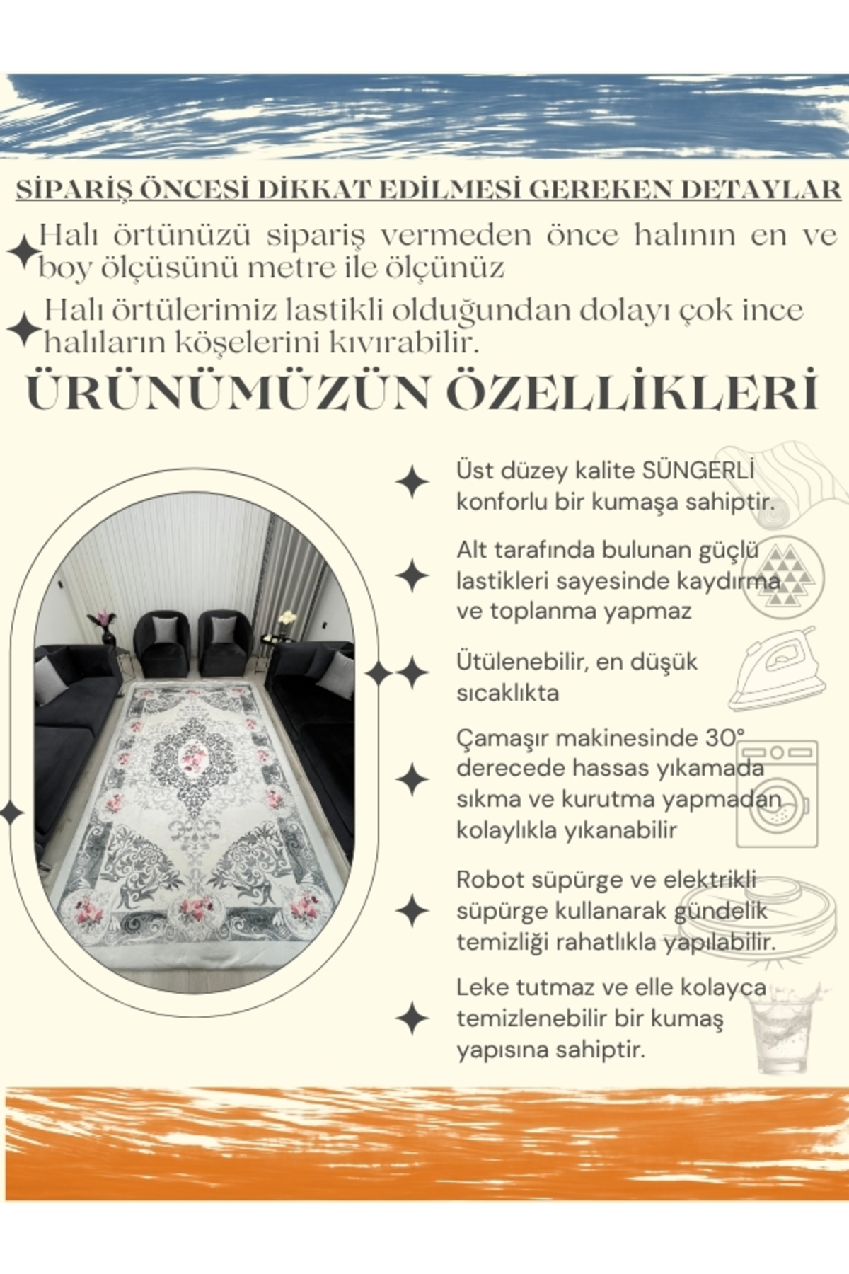 Zarif Barok Desen Halı Örtüsü – Çiçek Motifli, Şık Salon Modeli *Kaymaz Tabanlı Yıkanabilir*