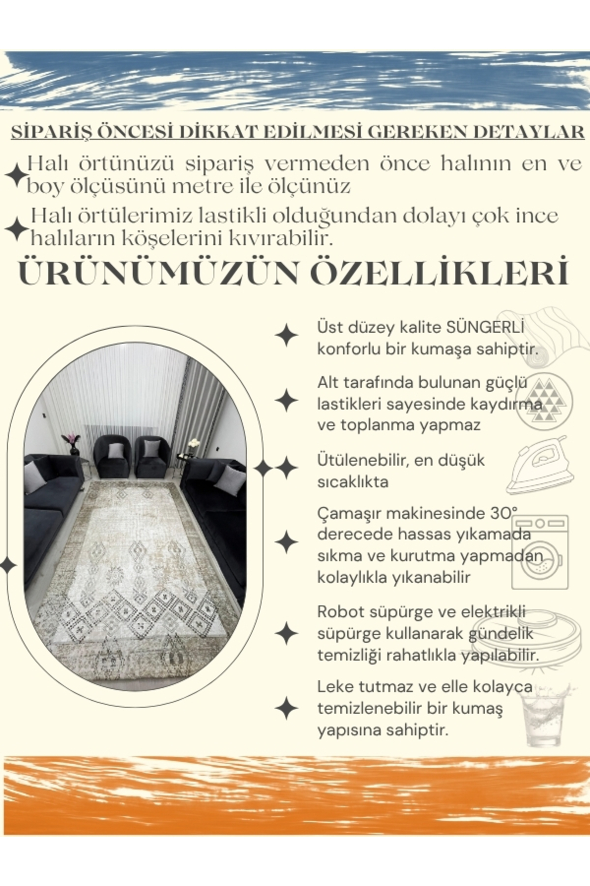 Vintage Bohem Desenli Halı Örtüsü – Bej Kahve Tonları, Kaymaz Taban, Yıkanabilir