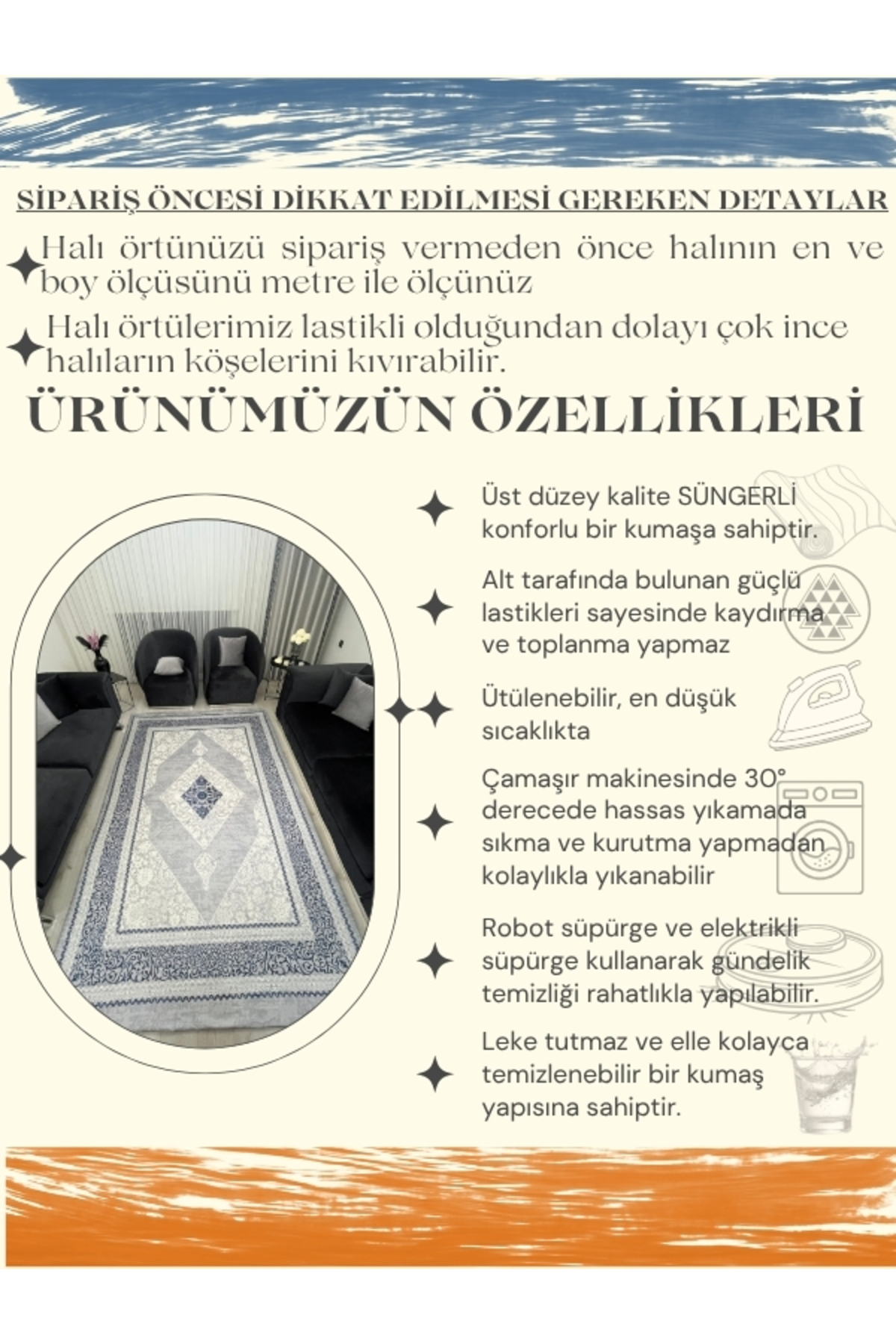 Diamond Desen Gri Mavi Halı Örtüsü - Kadife Dokulu-Lastikli ve Süngerli Kaymaz Tabanlı Yıkanabilir