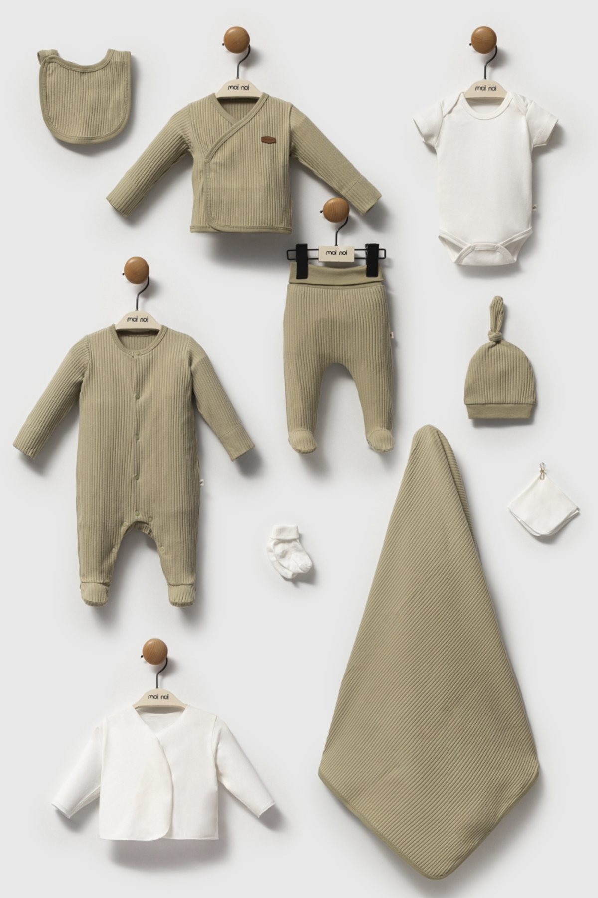 Bebek Takımı Yeni Doğan Hastane Çıkışı Seti Haki Koleksiyon Set Kutulu %100 ORGANİK Pamuklu