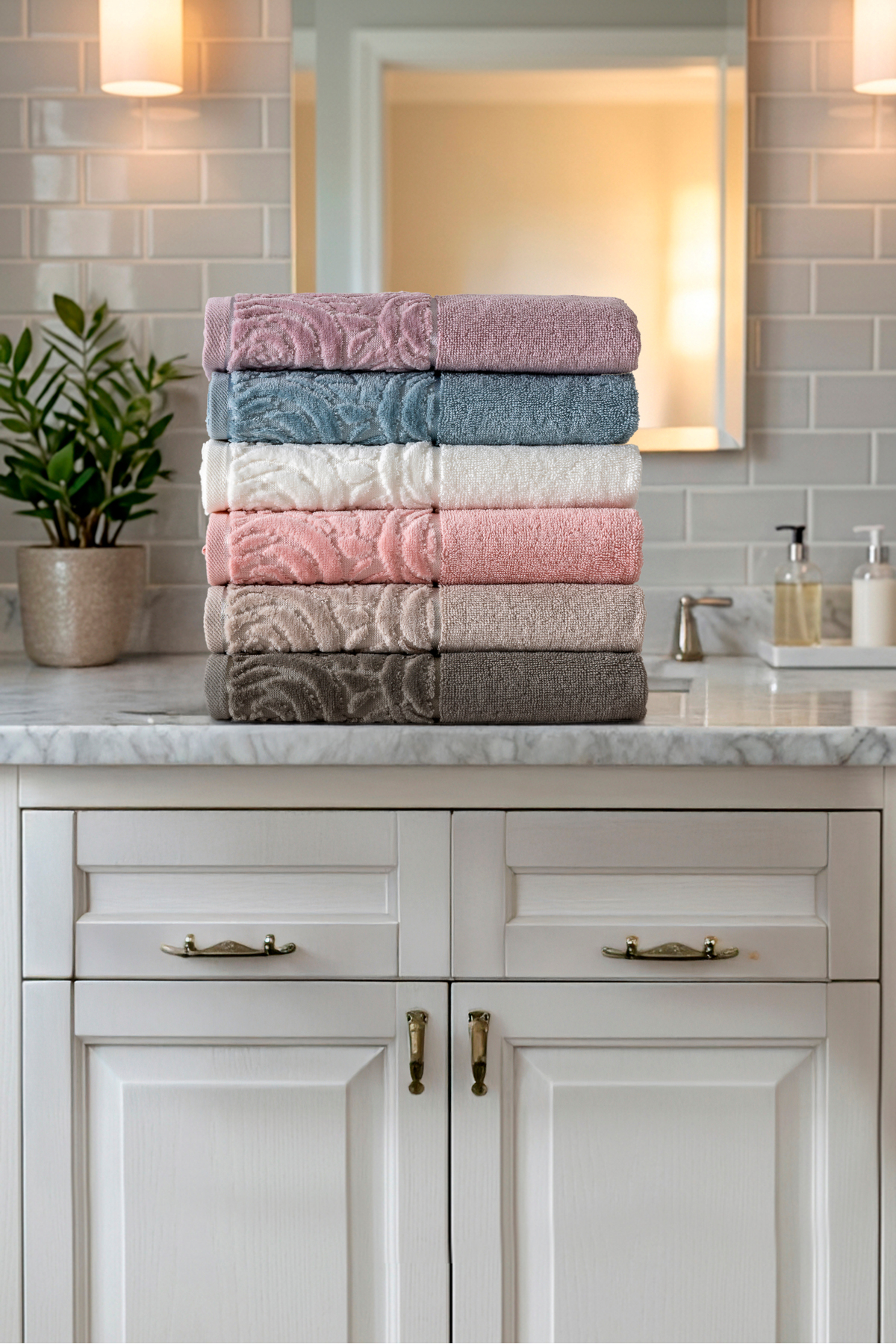 6'lı Ucu Gül Desenli %100 Pamuk 50X90 cm El Yüz Havlu Seti Şık Tasarım Yumuşak ve Emici