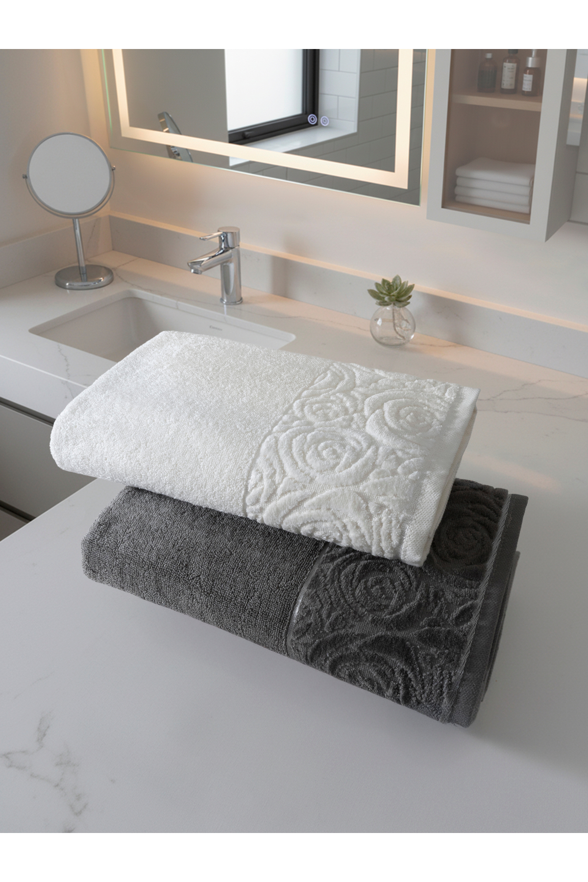 2 Adet 100x150 cm %100 Pamuk Banyo Havlusu Kabartma Desenli Yumuşak Emici Kalın Dokulu