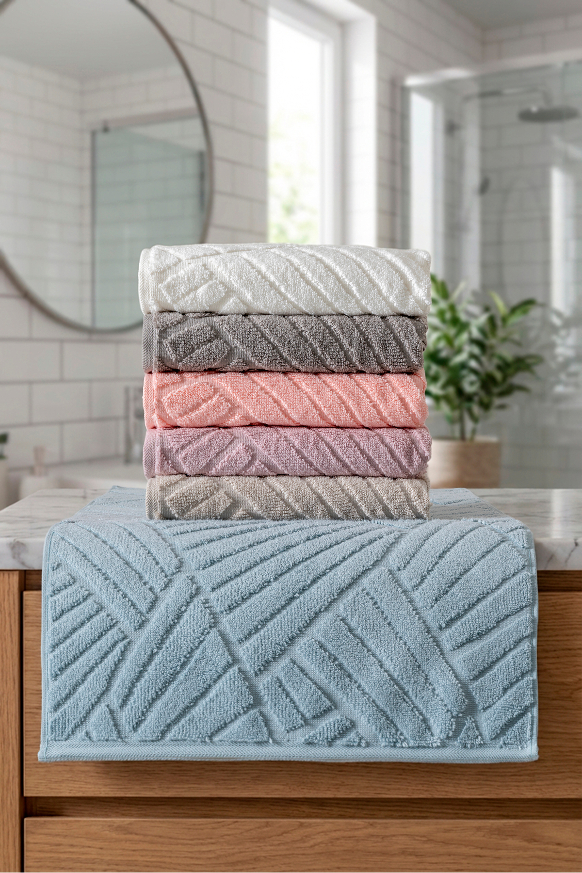 6 Parça 50x90 cm Modern Kabartmalı Desen El Yüz Havlusu %100 Organik Pamuk