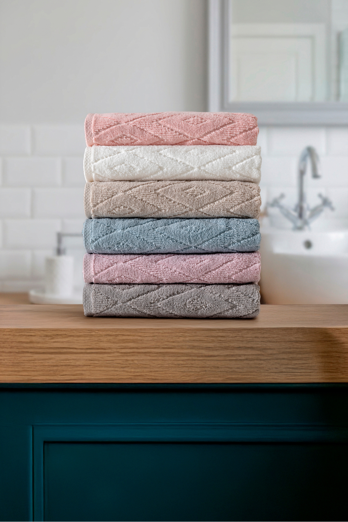 50x90 cm 6’lı El Yüz Havlusu Seti Yumuşak Dokulu Kabartma Desenli Emici