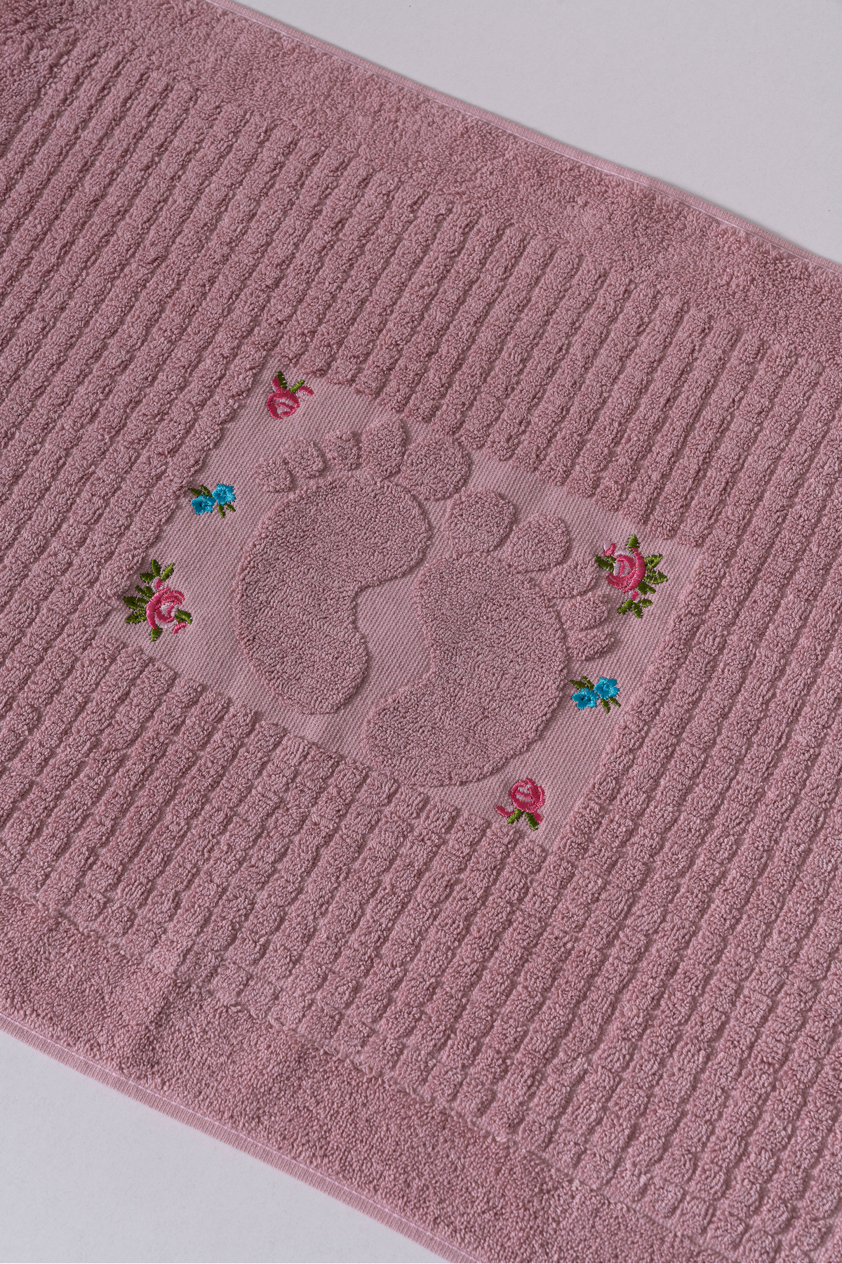 2'li Nakış İşlemeli %100 Pamuk Banyo Ayak Havlusu Seti 50x80 cm Yumuşak Dokulu