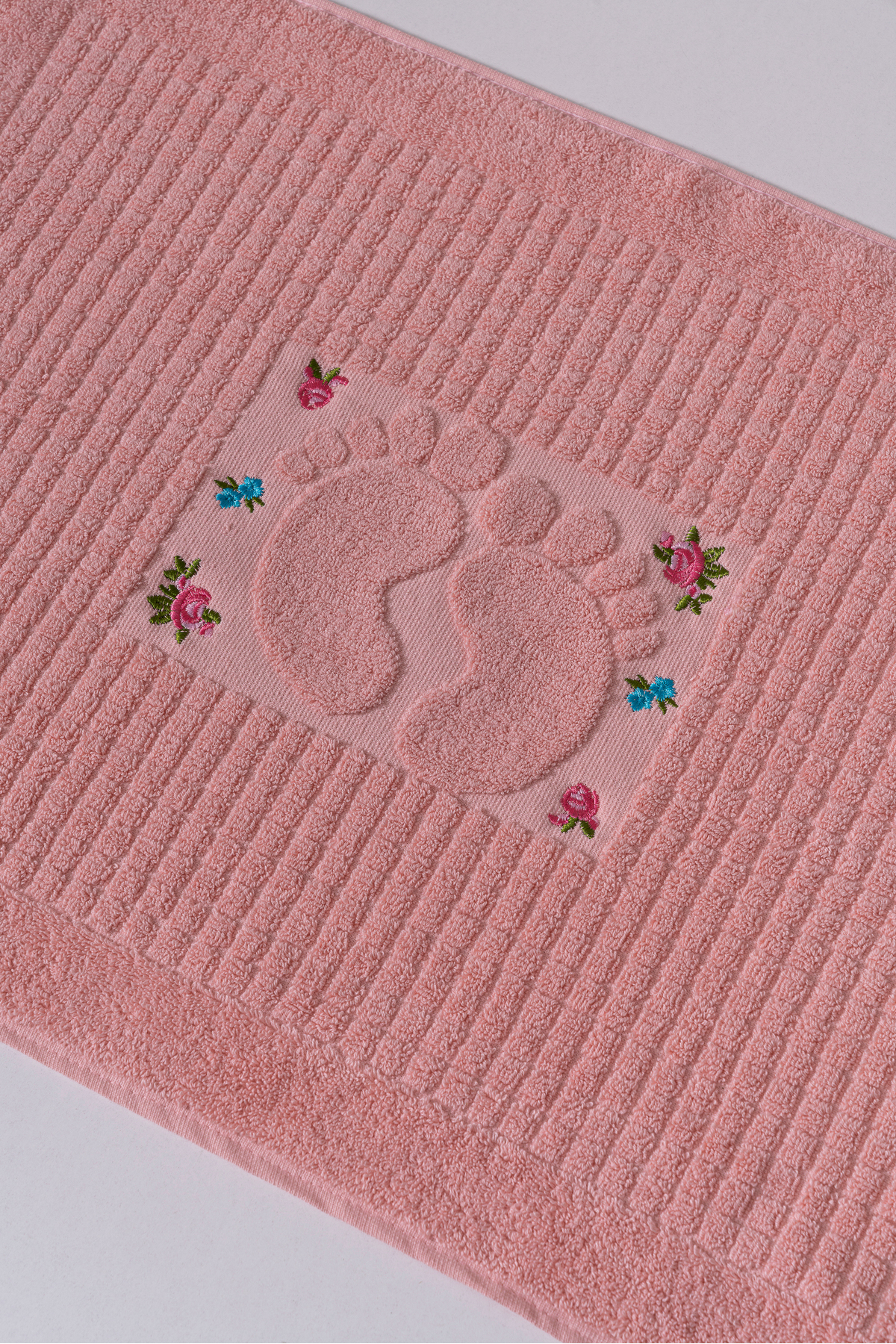 2'li Nakış İşlemeli %100 Pamuk Banyo Ayak Havlusu Seti 50x80 cm Yumuşak Dokulu