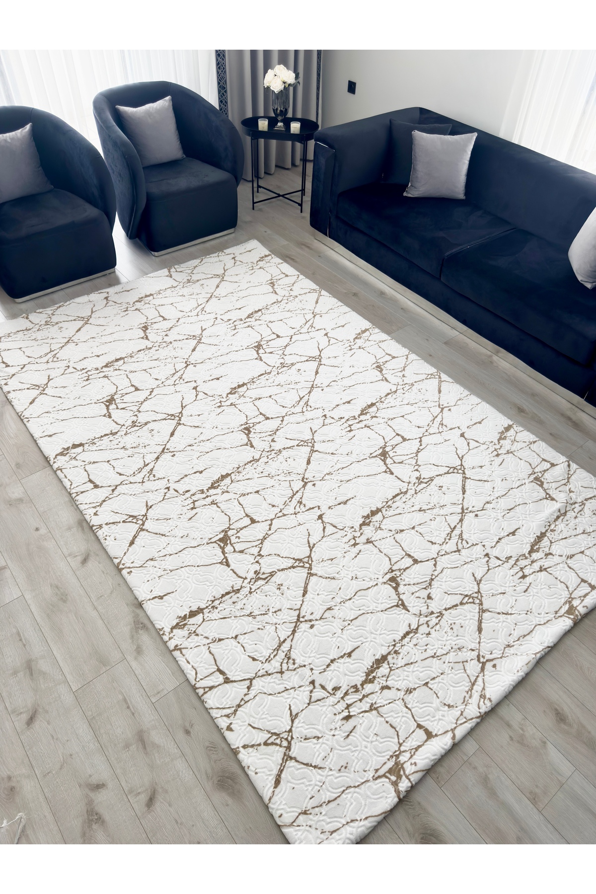 Halının Altına Kolayca Katlanabilen 230x330 Mikro Polar Lastiksiz Halı Örtüsü Kalın Dokulu (MERMER)