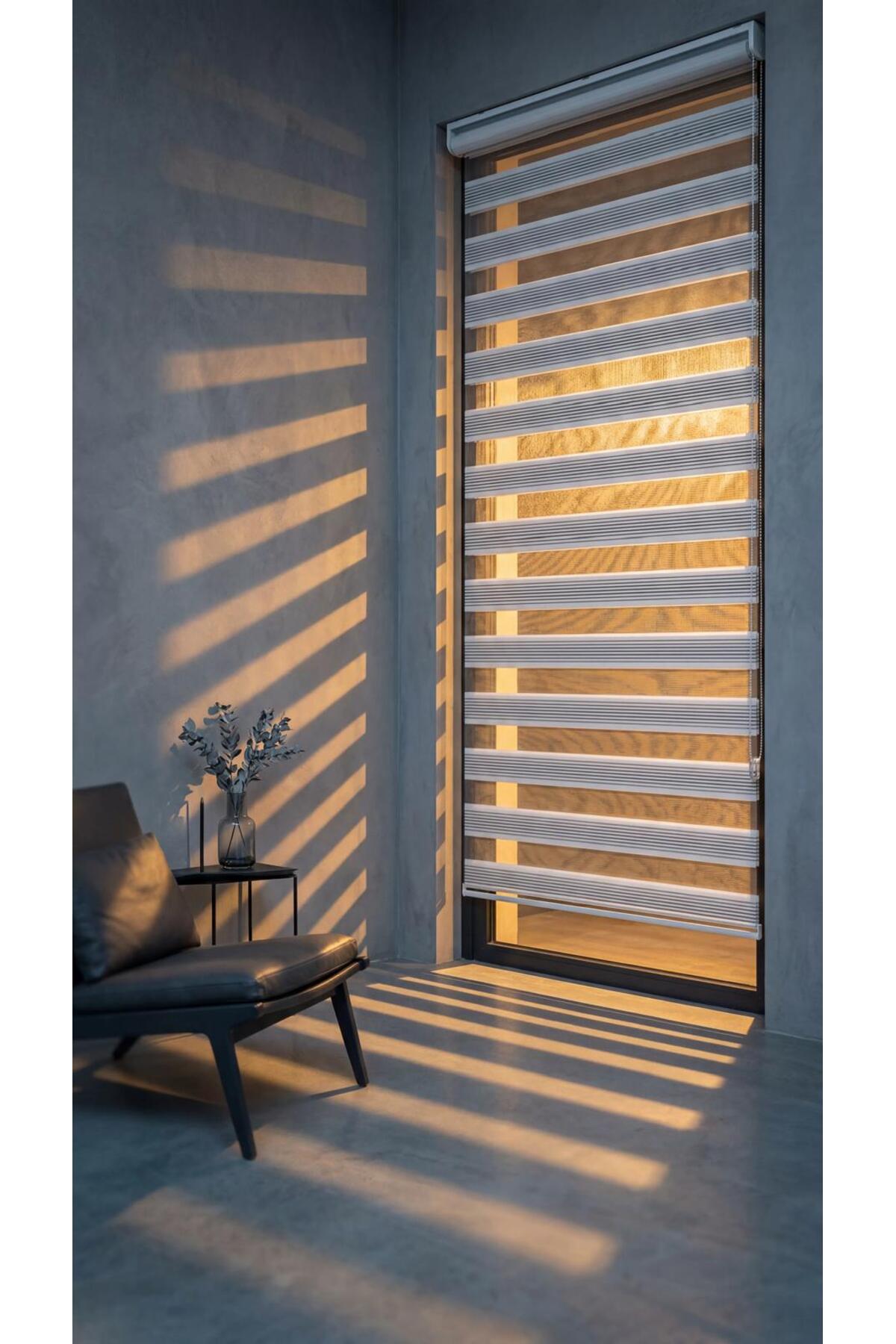 Siyah Geçişli Çizgili Eteği Düz Stor Zebra Güneşlik Perde Alüminyum Kasa Premium Kumaş