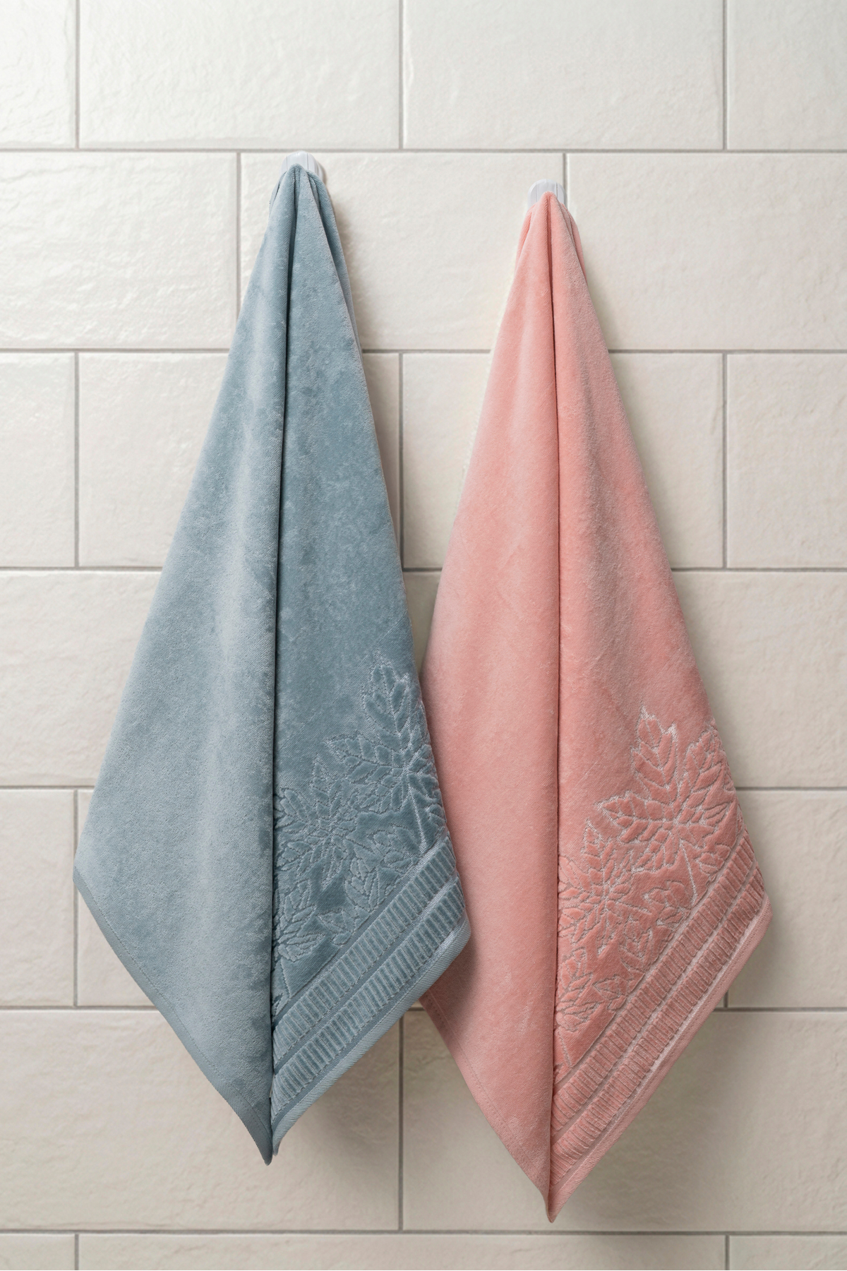 2 Adet 100x150 cm %100 Pamuk Banyo Havlusu Seti Çınar Yaprak Desenli Yumuşak Emici Kalın Dokulu