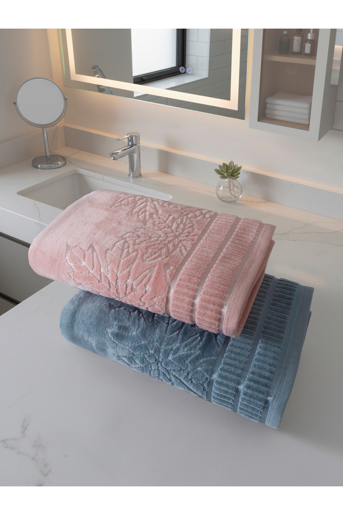 2 Adet 100x150 cm %100 Pamuk Banyo Havlusu Seti Çınar Yaprak Desenli Yumuşak Emici Kalın Dokulu