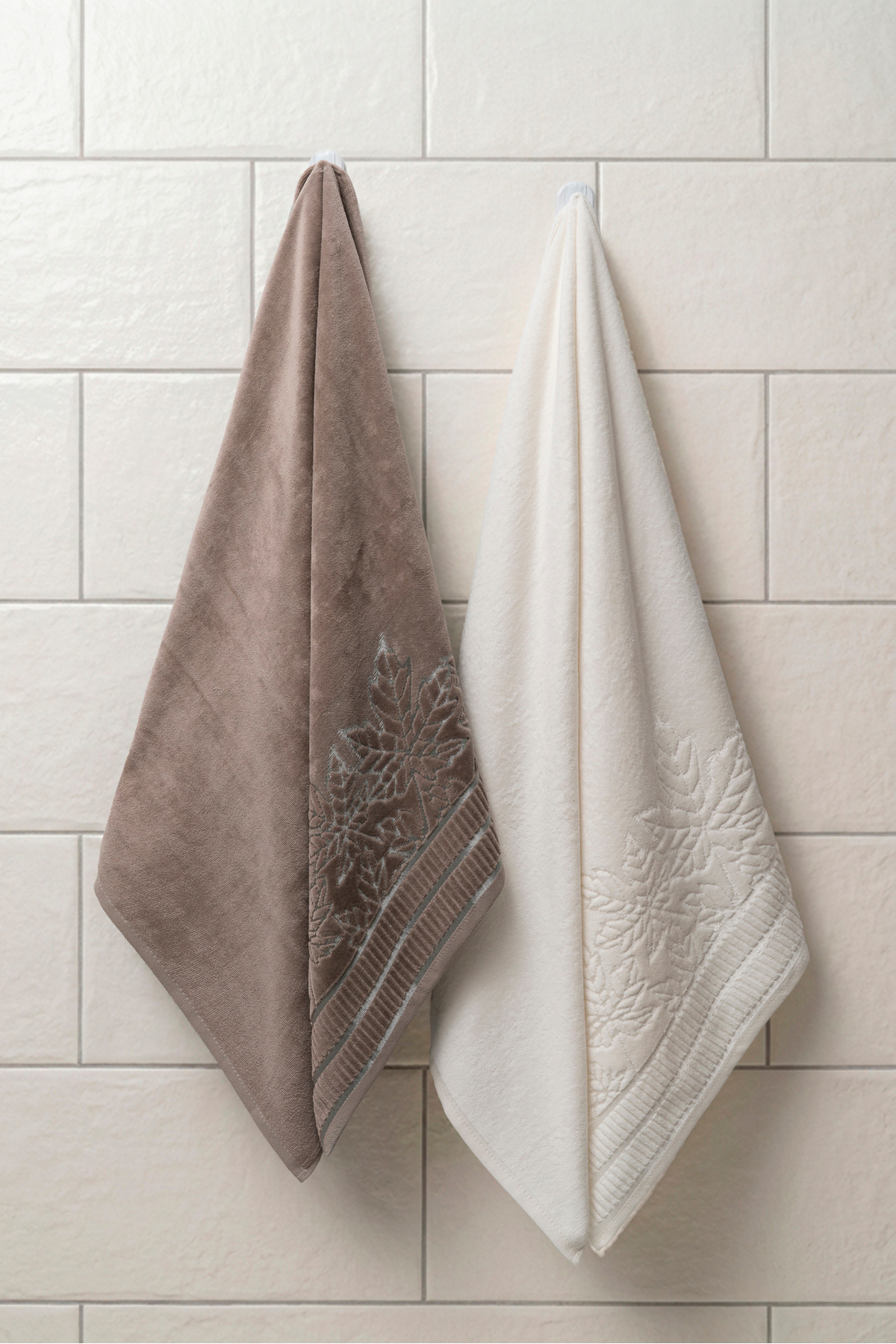 2 Adet 100x150 cm %100 Pamuk Banyo Havlusu Seti Çınar Yaprak Desenli Yumuşak Emici Kalın Dokulu