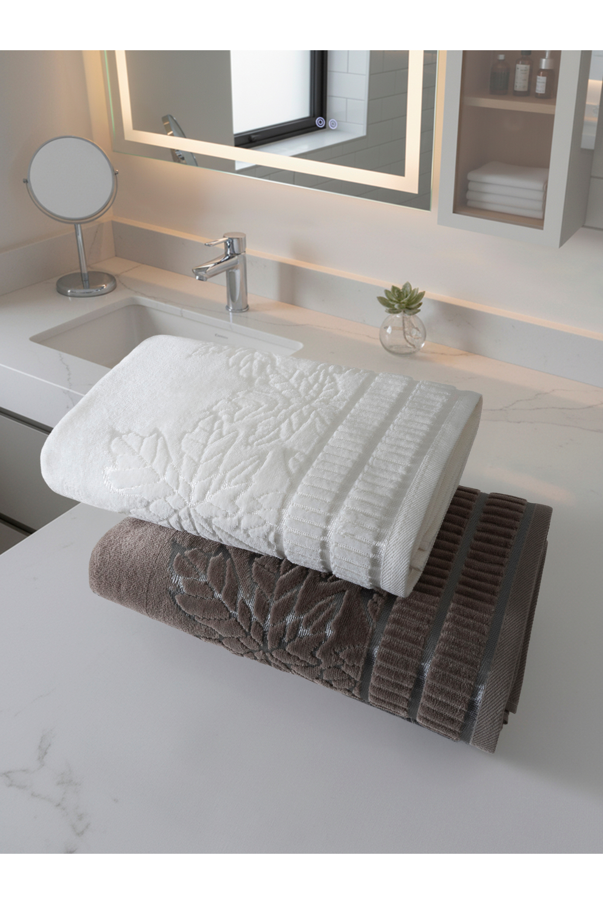 2 Adet 100x150 cm %100 Pamuk Banyo Havlusu Seti Çınar Yaprak Desenli Yumuşak Emici Kalın Dokulu