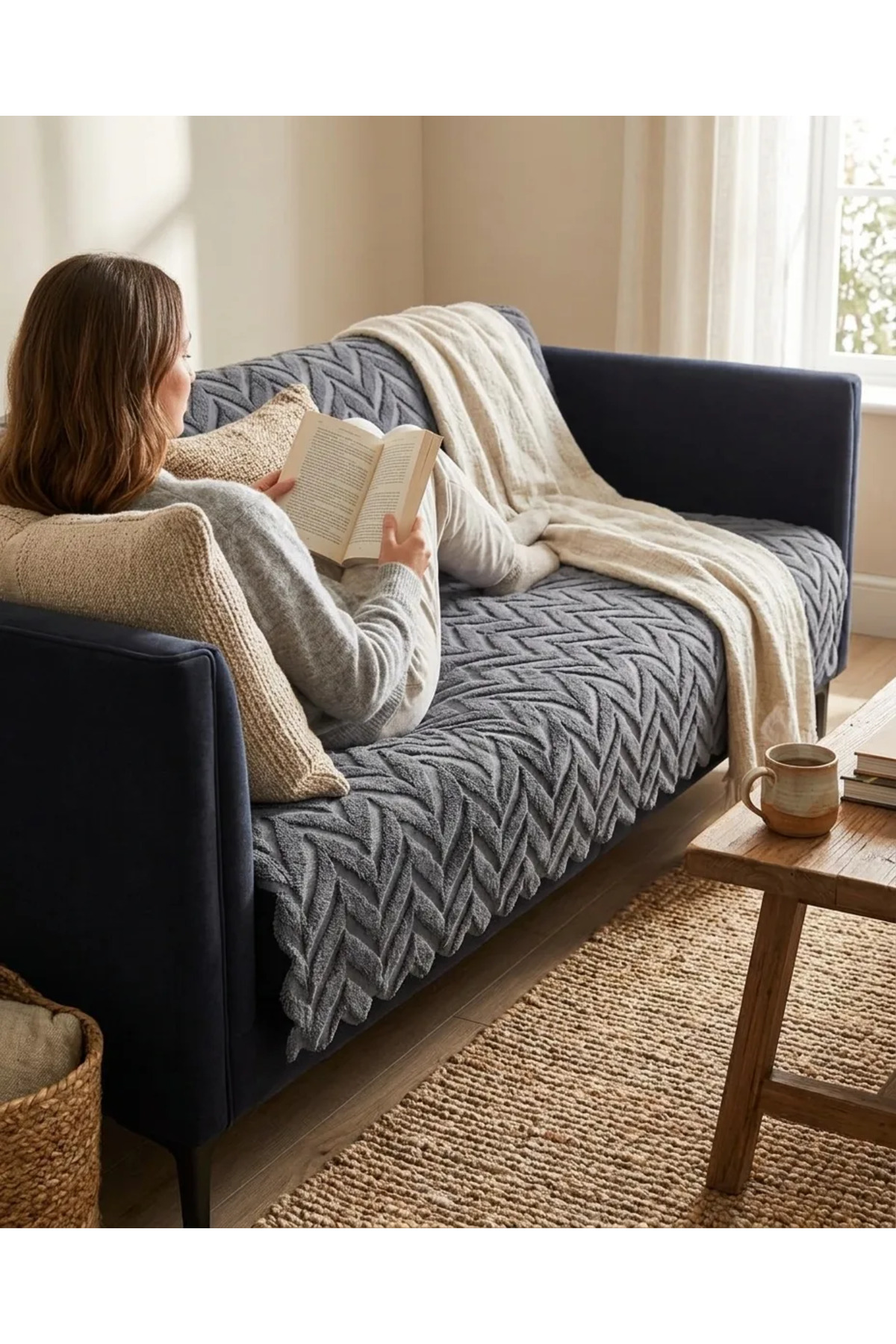 180x220 Kalın Süngerli Kesinlikle Kaydırmaz Welsoft Yumuşak Kabartmalı Modern Koltuk Örtüsü (SİYAH)