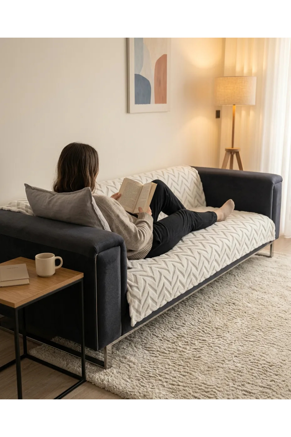 180x220 Kalın Süngerli Kesinlikle Kaydırmaz Welsoft Yumuşak Kabartmalı Modern Koltuk Örtüsü (BEYAZ)