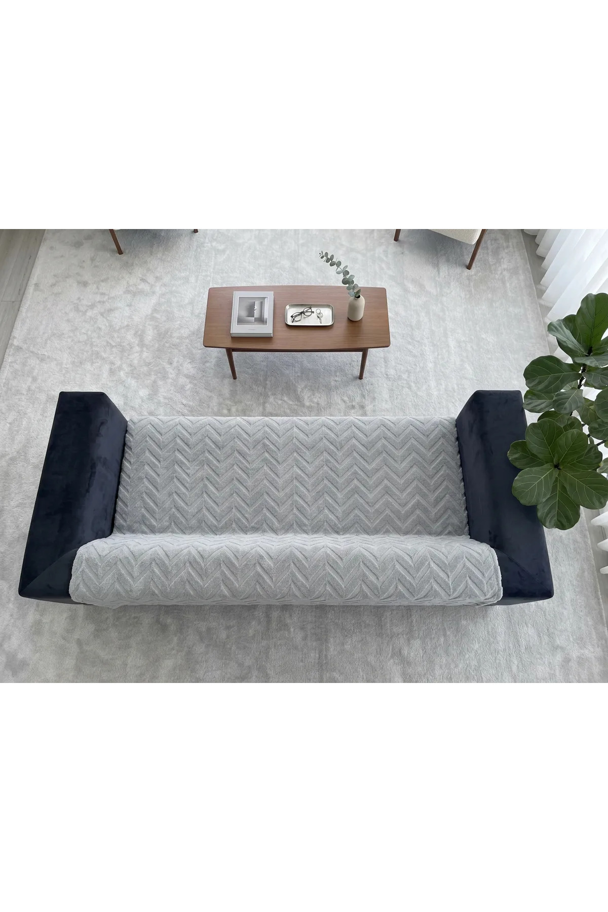 180x220 Kalın Süngerli Kesinlikle Kaydırmaz Welsoft Yumuşak Kabartmalı Modern Koltuk Örtüsü (GRİ)