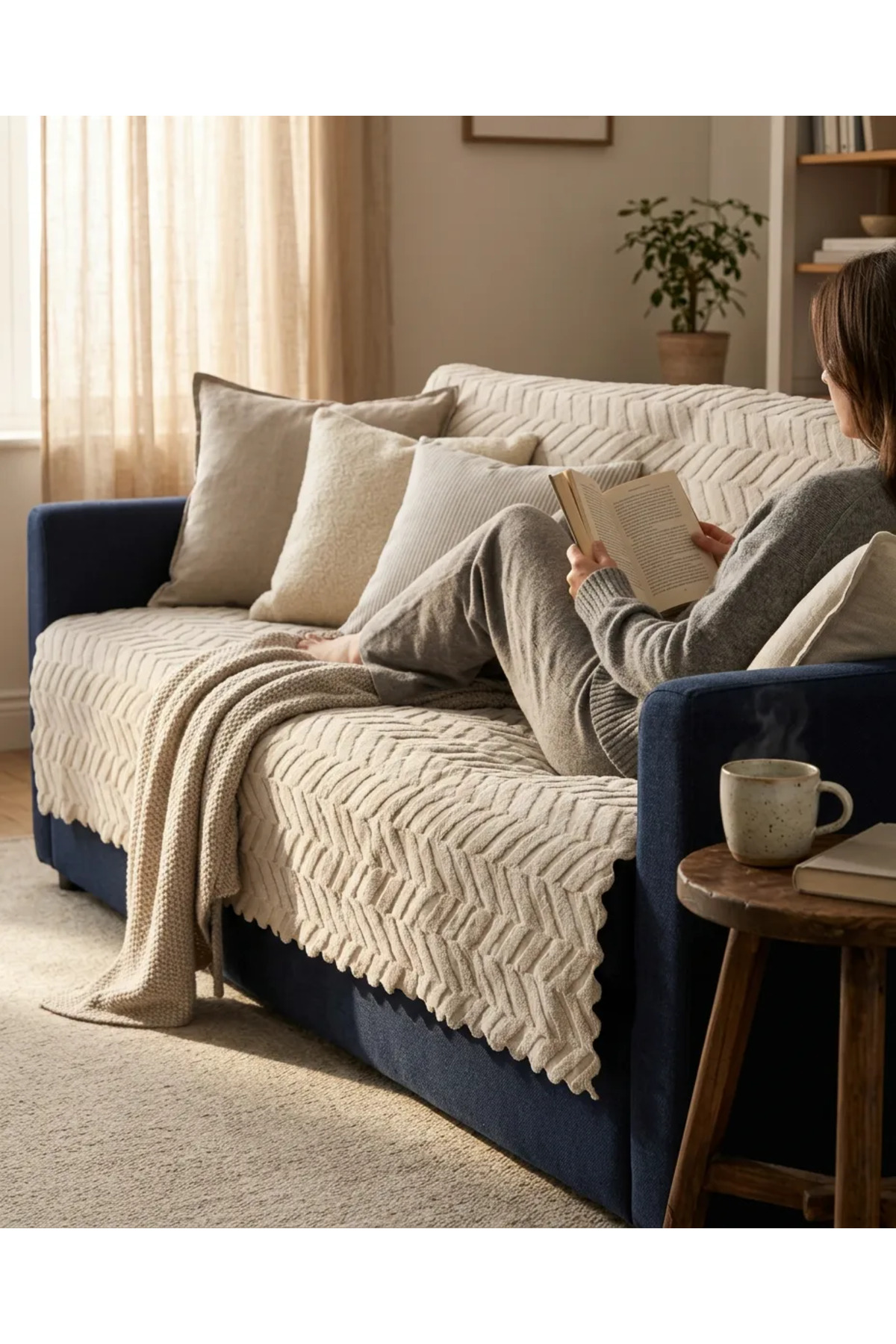 180x220 Kalın Süngerli Kesinlikle Kaydırmaz Welsoft Yumuşak Kabartmalı Modern Koltuk Örtüsü (TAŞ)