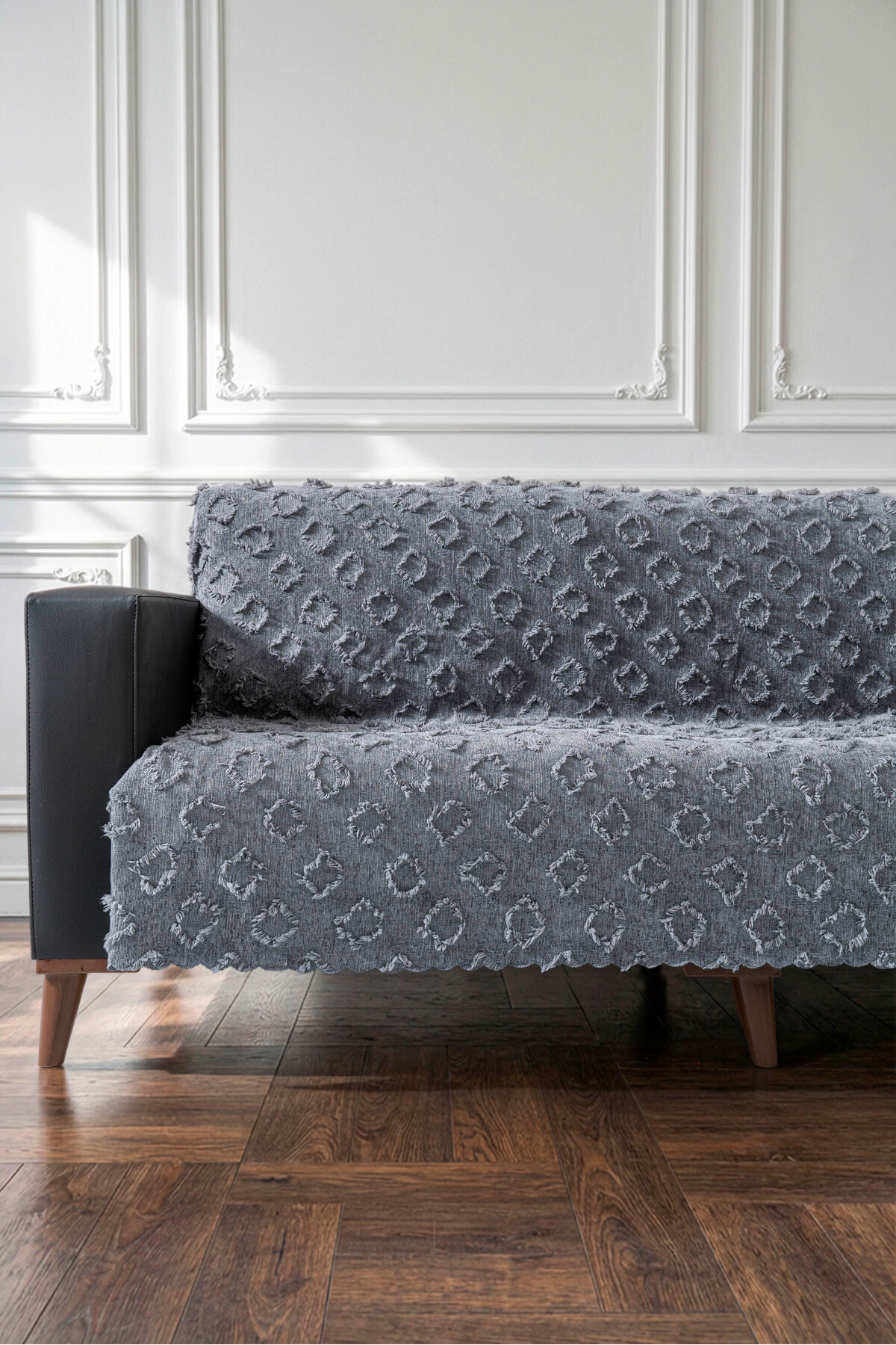 Antrasit Koltuk Örtüsü 175x215 cm Çekyat Örtüsü Premium Şönil Jakar Kumaş Kaydırmaz, Yıkanabilir**