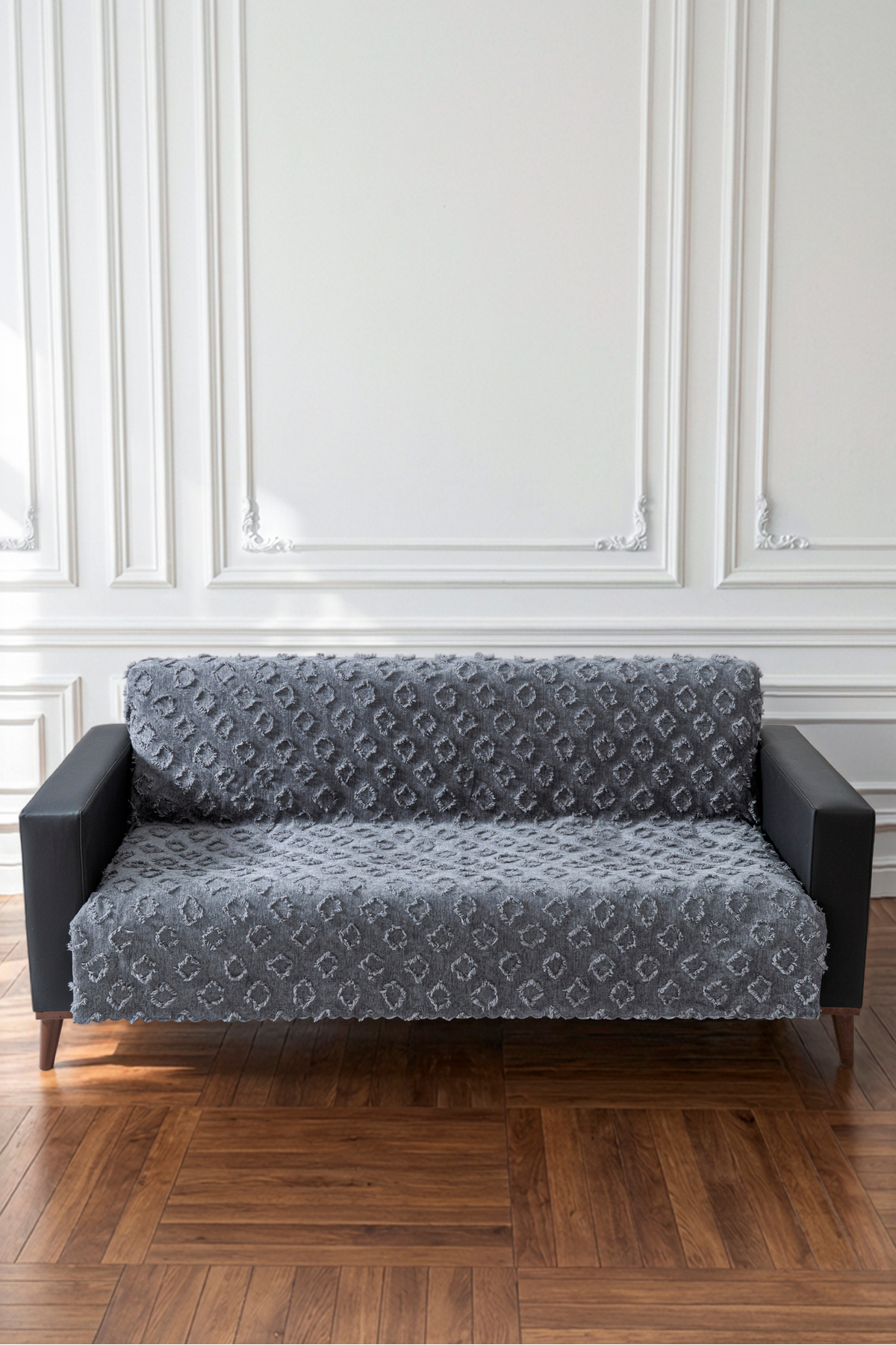 Antrasit Koltuk Örtüsü 175x215 cm Çekyat Örtüsü Premium Şönil Jakar Kumaş Kaydırmaz, Yıkanabilir**