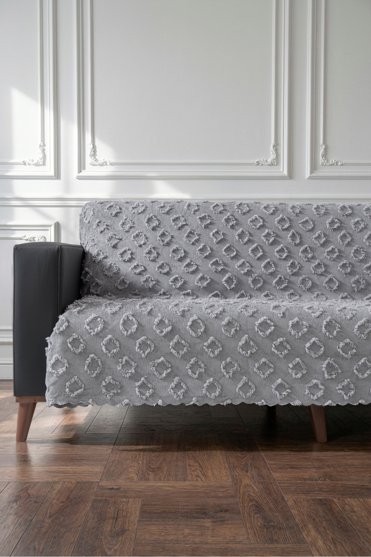Gri Renk Koltuk Örtüsü 175x215 cm Çekyat Örtüsü Premium Şönil Jakar Kumaş Kaydırmaz, Yıkanabilir**