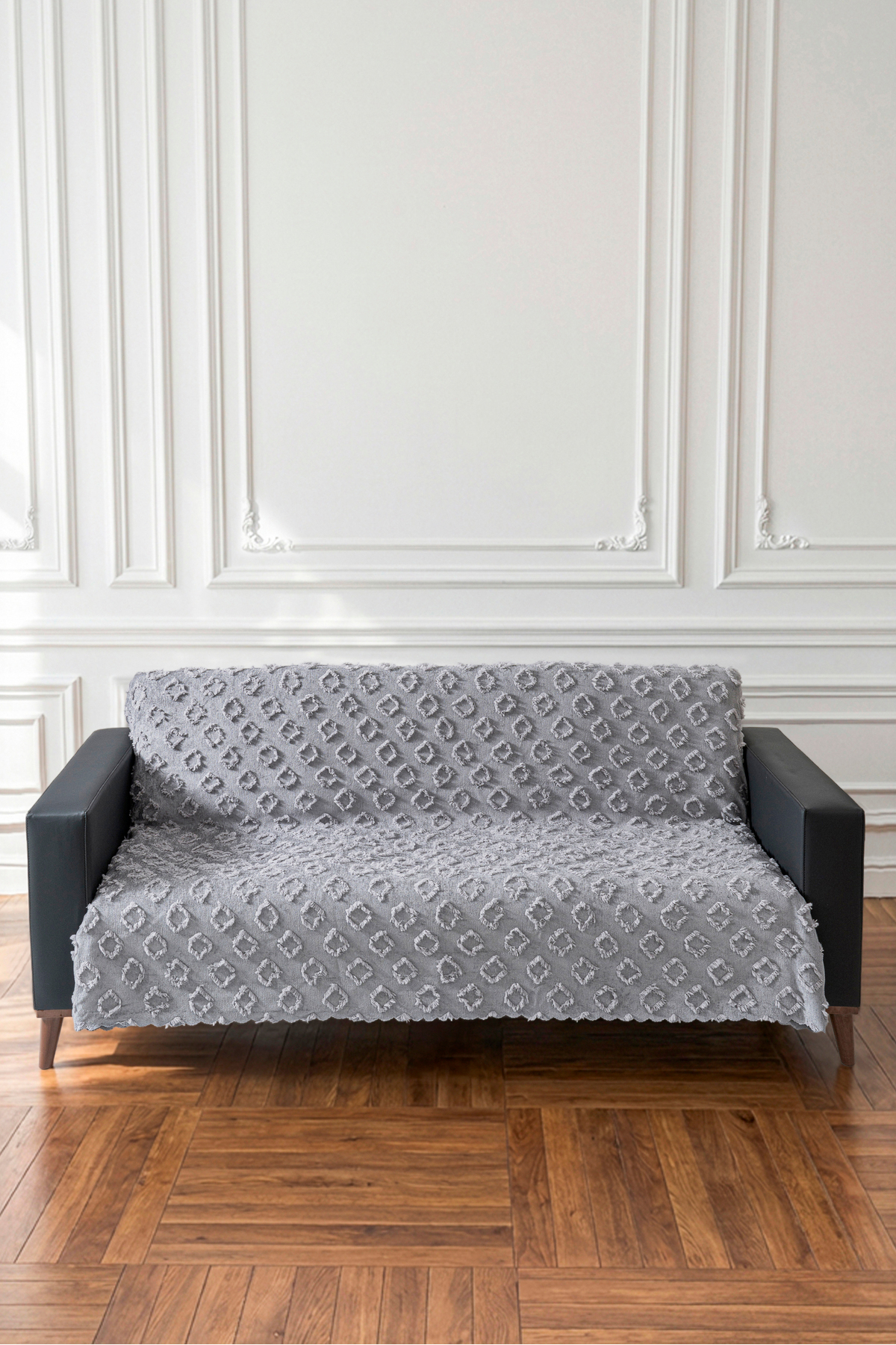 Gri Renk Koltuk Örtüsü 175x215 cm Çekyat Örtüsü Premium Şönil Jakar Kumaş Kaydırmaz, Yıkanabilir**