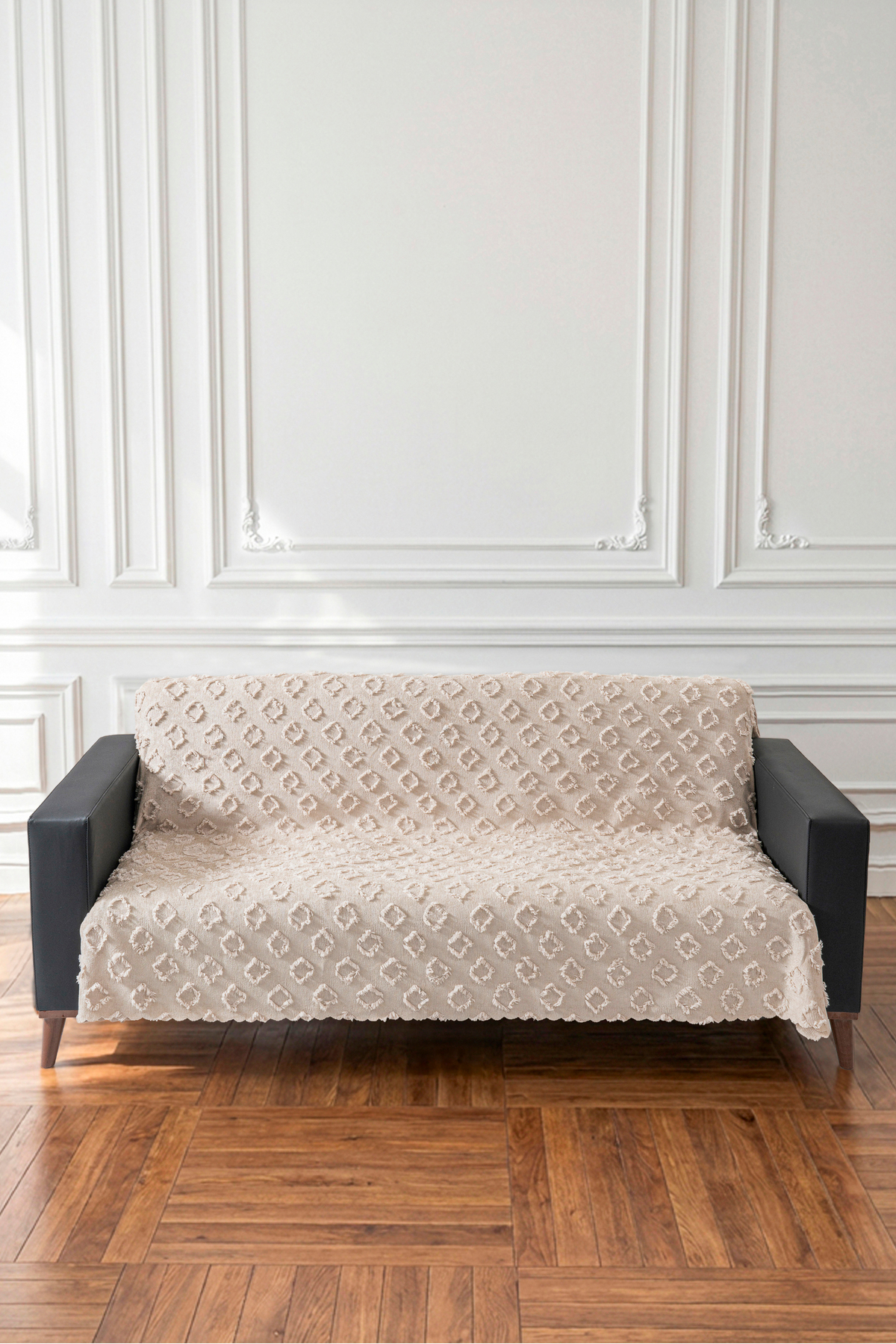 Krem Renk Koltuk Örtüsü 175x215 cm Çekyat Örtüsü Premium Şönil Jakar Kumaş Kaydırmaz, Yıkanabilir**