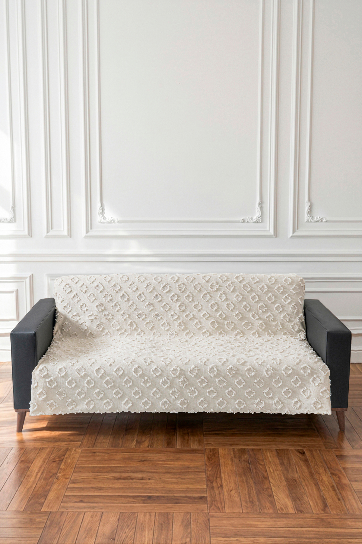 SÜT RENGİ Koltuk Örtüsü 175x215 cm Çekyat Örtüsü Premium Şönil Jakar Kumaş Kaydırmaz, Yıkanabilir