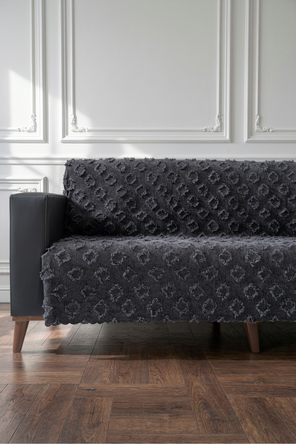 Siyah Renk Koltuk Örtüsü 175x215 cm Çekyat Örtüsü Premium Şönil Jakar Kumaş Kaydırmaz, Yıkanabilir**