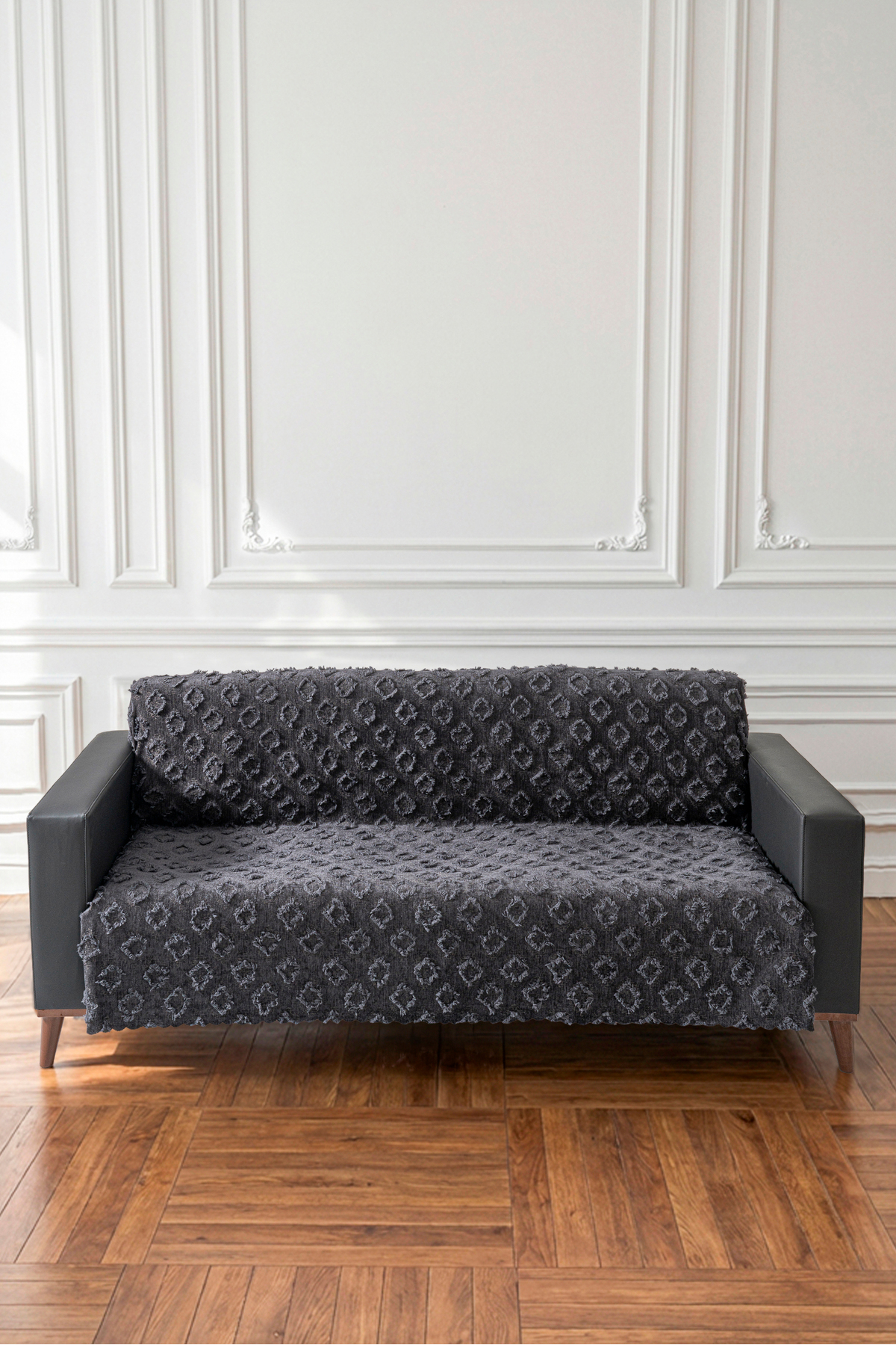 Siyah Renk Koltuk Örtüsü 175x215 cm Çekyat Örtüsü Premium Şönil Jakar Kumaş Kaydırmaz, Yıkanabilir**